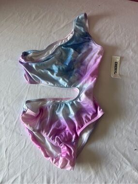 Cheryl One-Shoulder Kids Tie-Dye Swimsuit in Pink & Blue